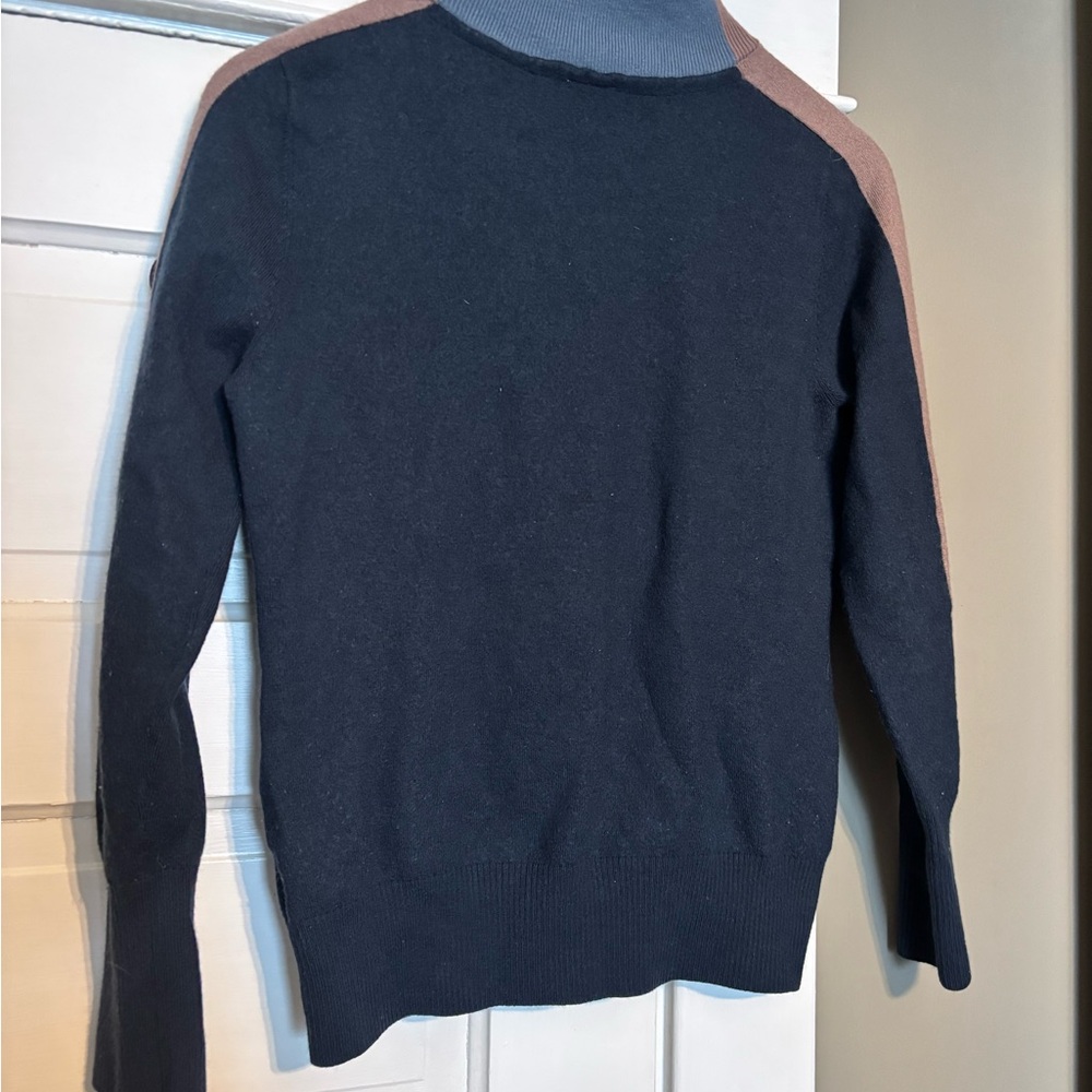 Women’s Quarter-Zip Colorblock Sweater - Navy, Slate & Brown - Picture 3 of 3